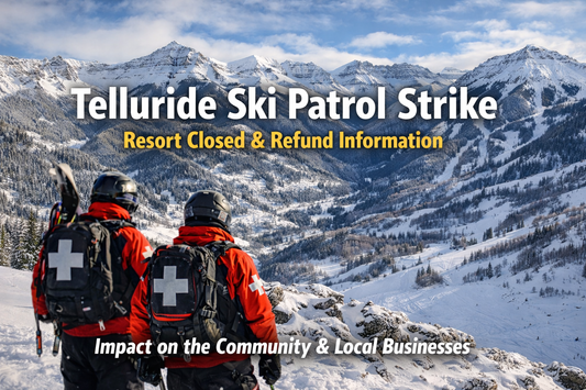 Telluride Ski Resort closed during ski patrol strike, showing patrollers overlooking the mountain and village below