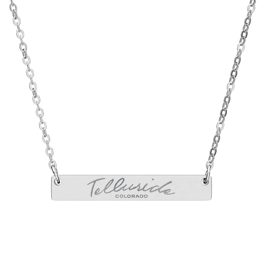 Telluride Silver Horizontal Bar Necklace Engraved Telluride Jewelry & Necklace