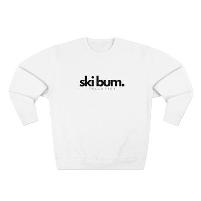"Ski Bum" Premium White Crewneck Unisex Sweatshirt - Telluride Shop