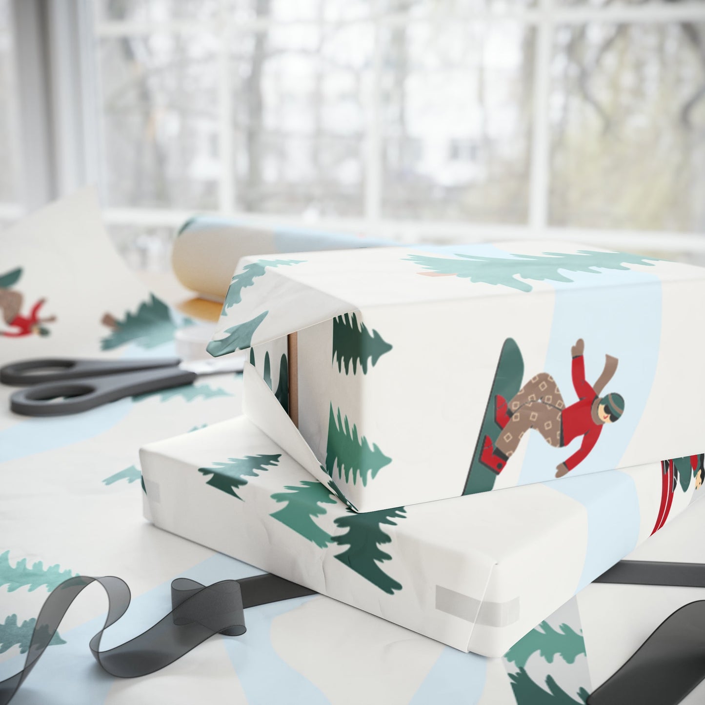 Snowboarding snowman matte purple wrapping paper