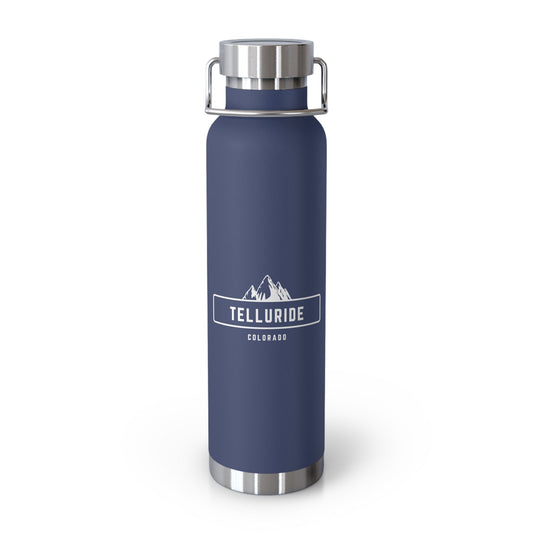 A durable and stylish Telluride BPA-Free Copper Vacuum Insulated Bottle with double-wall construction and copper insulation to keep beverages hot or cold for hours. The stainless steel sides are scratch and fade resistant, so the bottle will look great for years to come.